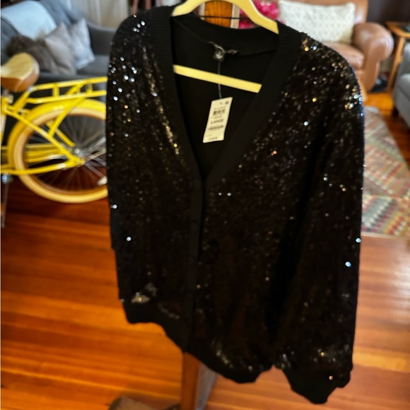 INC black sequin cardigan sz L - Picture 4 of 8